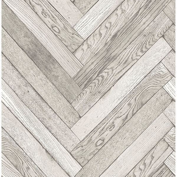 Lt. Grey Herringbone Wood Planks on Paste the Wall Wallpaper