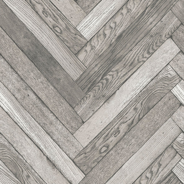 Dark Grey Herringbone Wood Planks on Paste the Wall Wallpaper