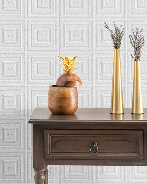 Small Square Ceiling Tile Raised White Textured Paintable Wallpaper