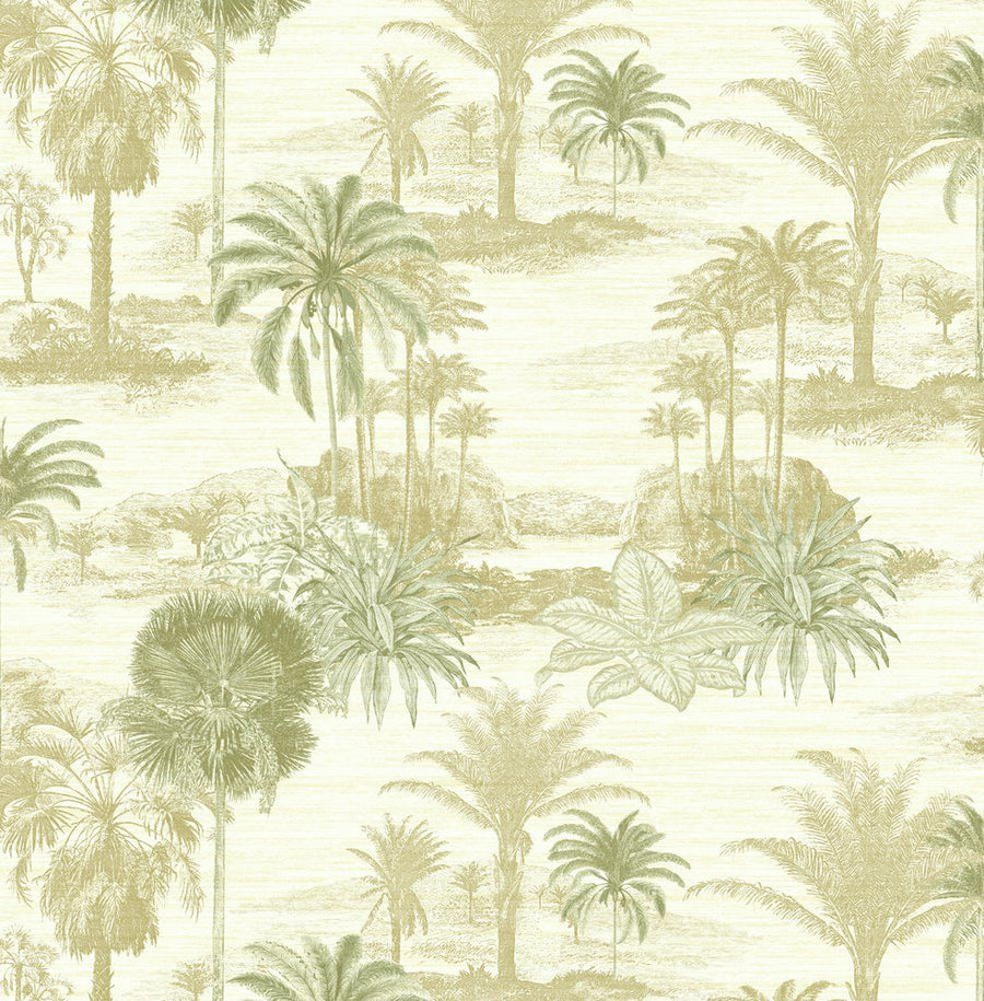 Green Palm Trees with a Sheen Background on Unpasted 27" Wallpaper