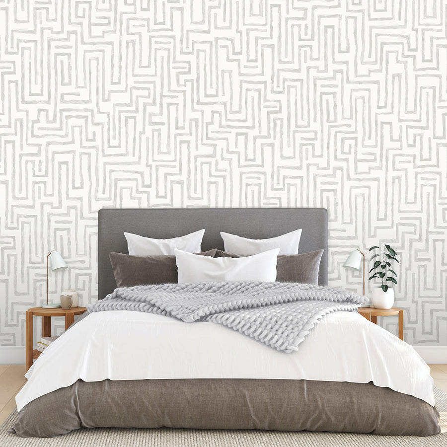 Watercolor Grey Maze 12 x 9 Wall Mural Paste the Wall