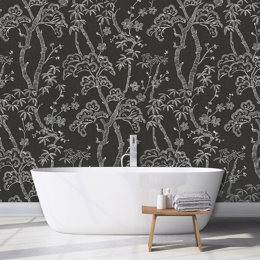 Storybook Forest White on Black 12 x 9 Wall Mural Paste the Wall