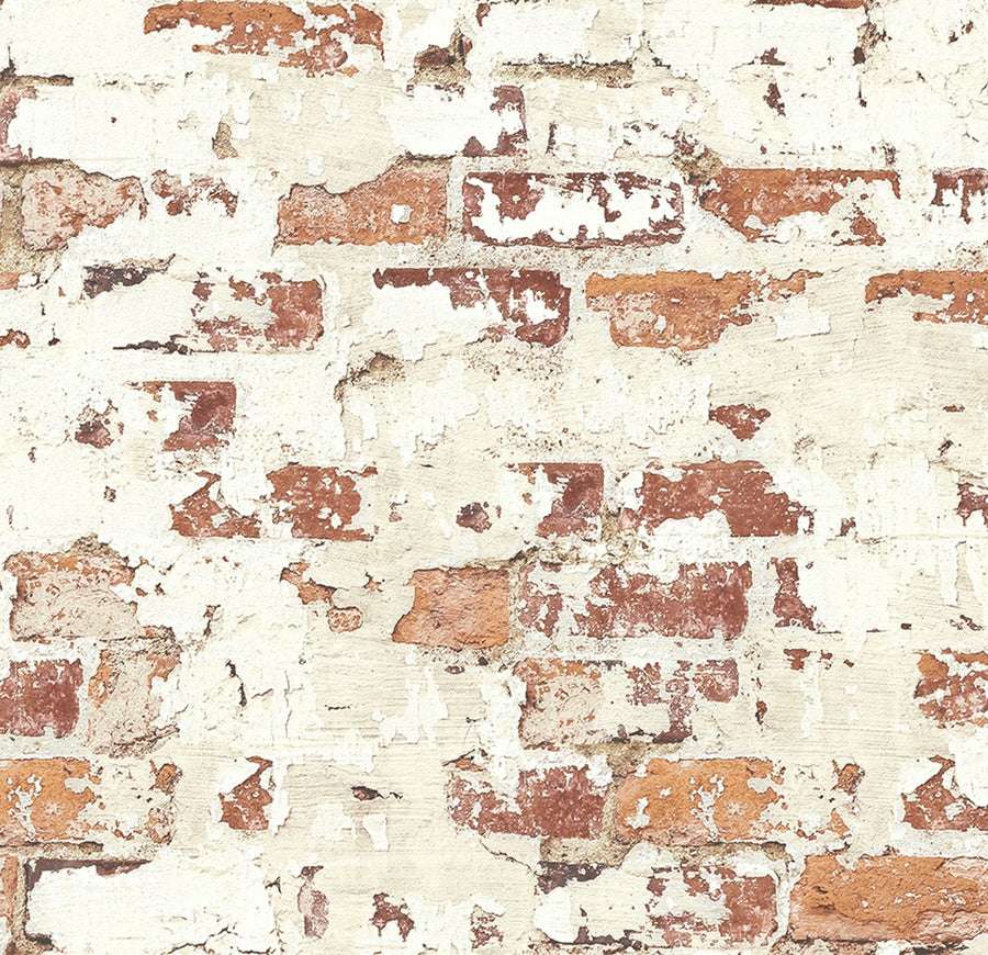 Plastered Red and Rust Brick 27" Unpasted Wallpaper