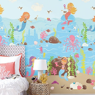 Mermaids in the Sea 6ft x 9ft Unpasted Mural