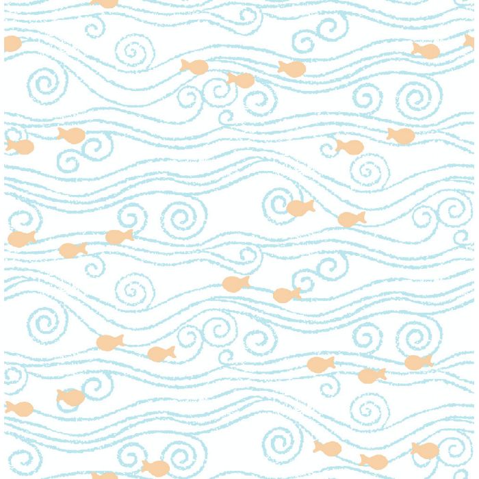 Sparkle Waves with Gold Fish on Unpasted Wallpaper