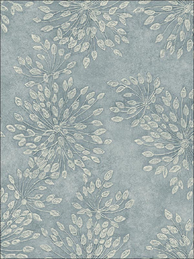 Contemporary Windblown Seed Pods on Blue Unpasted Wallpaper