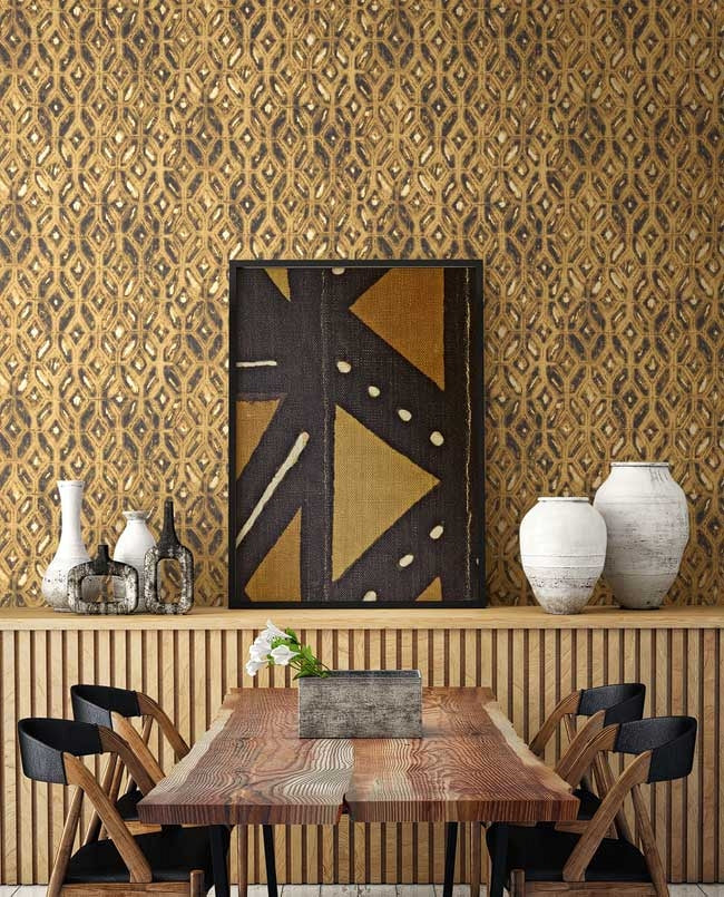 Global Watercolor Diamond Trellis on Unpasted Wallpaper