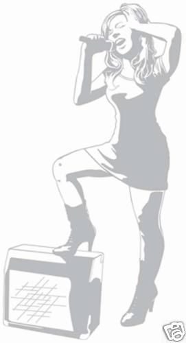 Girl Rock Star with Microphone Sudden Shadow Mini Mural Applique - all4wallswall-paper