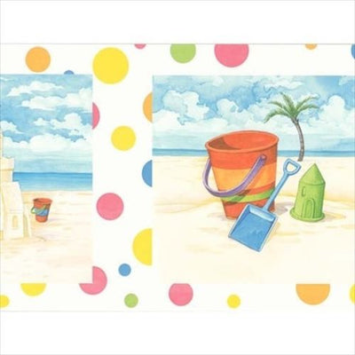 Sand Castles and Buckets on the Beach with Polka Dots Wallpaper Border - all4wallswall-paper