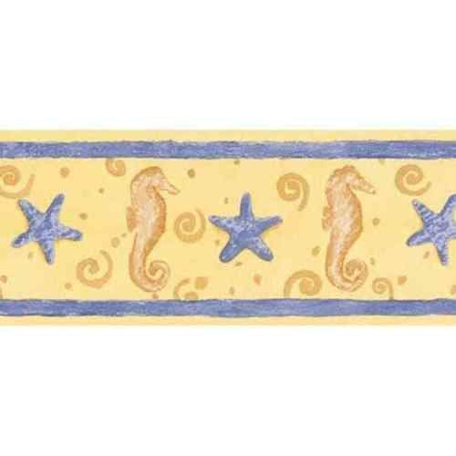 Brewster Yellow Seahorse and Starfish Wallpaper Border - all4wallswall-paper