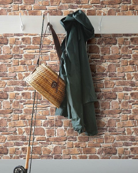 Brick Effect Slate Stone Wall Textured Realistic Unpasted Wallpaper