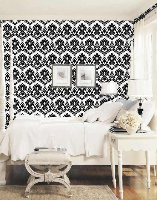Black & White Bold Damask Large Pattern Wallpaper - all4wallswall-paper