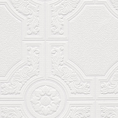 Neo Classic Ceiling Tile Raised White Textured Paintable Wallpaper - all4wallswall-paper