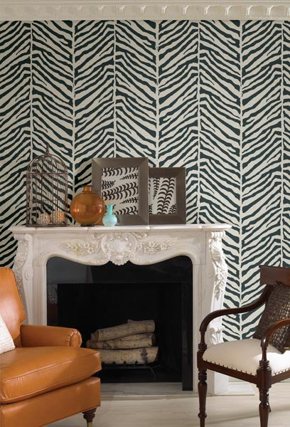 Modern Raised Brown on Herringbone Blue Tailored Zebra Echo Design Wallpaper - all4wallswall-paper