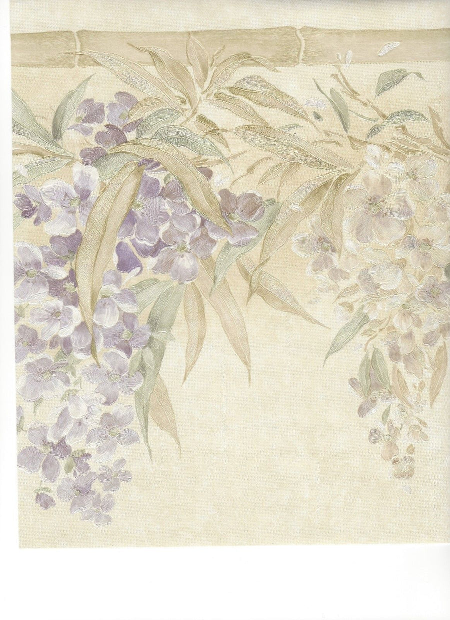 Lavender Satin Wisteria Floral on Cream Wallpaper Border - all4wallswall-paper