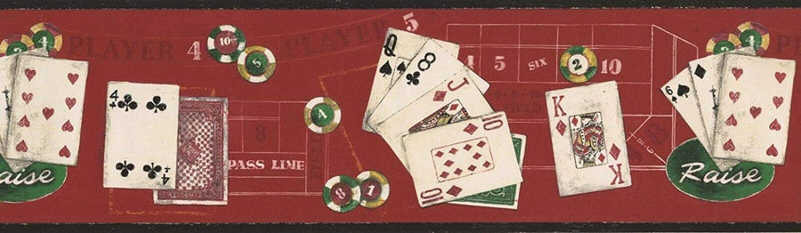 Playing Cards in Vegas on Red Wallpaper Border