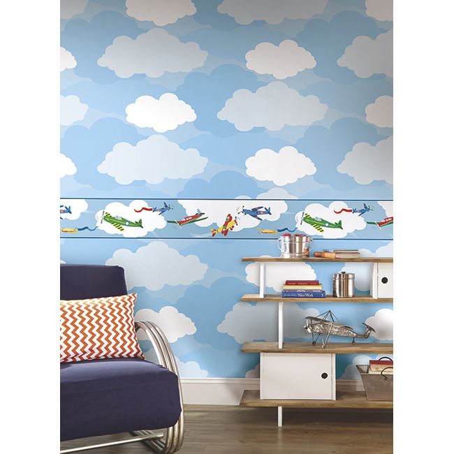 Airplanes / Planes in the White Clouds on Sure Strip Wallpaper Border - all4wallswall-paper