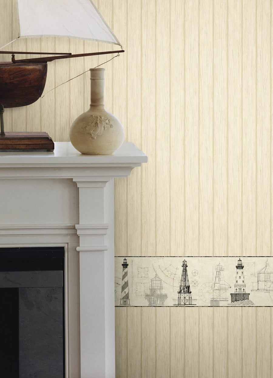 Light Brown Untextured Faux Beadboard Sure Strip Wallpaper - all4wallswall-paper