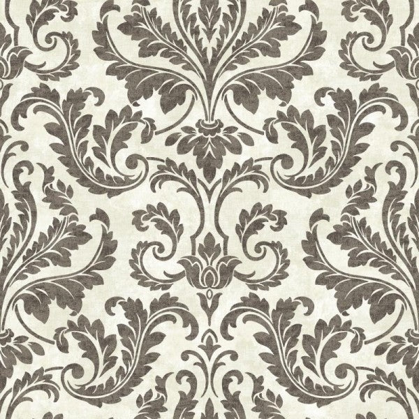 Faded Black Damask on Faux Linen Taupe Background Unpasted Wallpaper - all4wallswall-paper