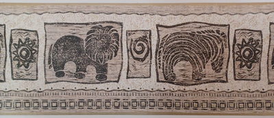 Aztec Drawings Zebra & Lion with Gold Edge Wallpaper Border