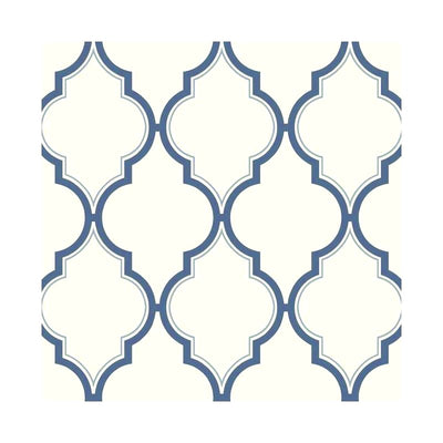 Navy Blue Trellis on Soft White 27" Wide Unpasted Wallpaper