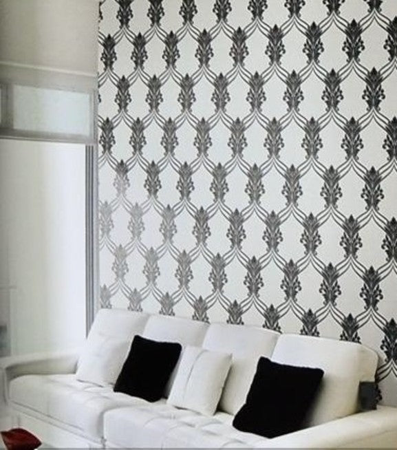 Black & White Large Dramatic Damask Pattern Wallpaper - all4wallswall-paper