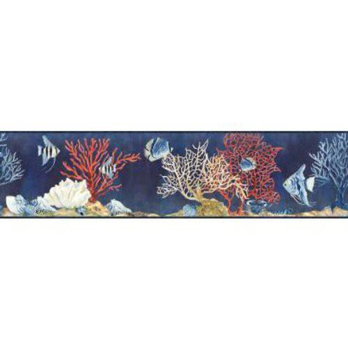 Indigo Navy Sea Fish on Coral on Sure Strip Wallpaper Border - all4wallswall-paper