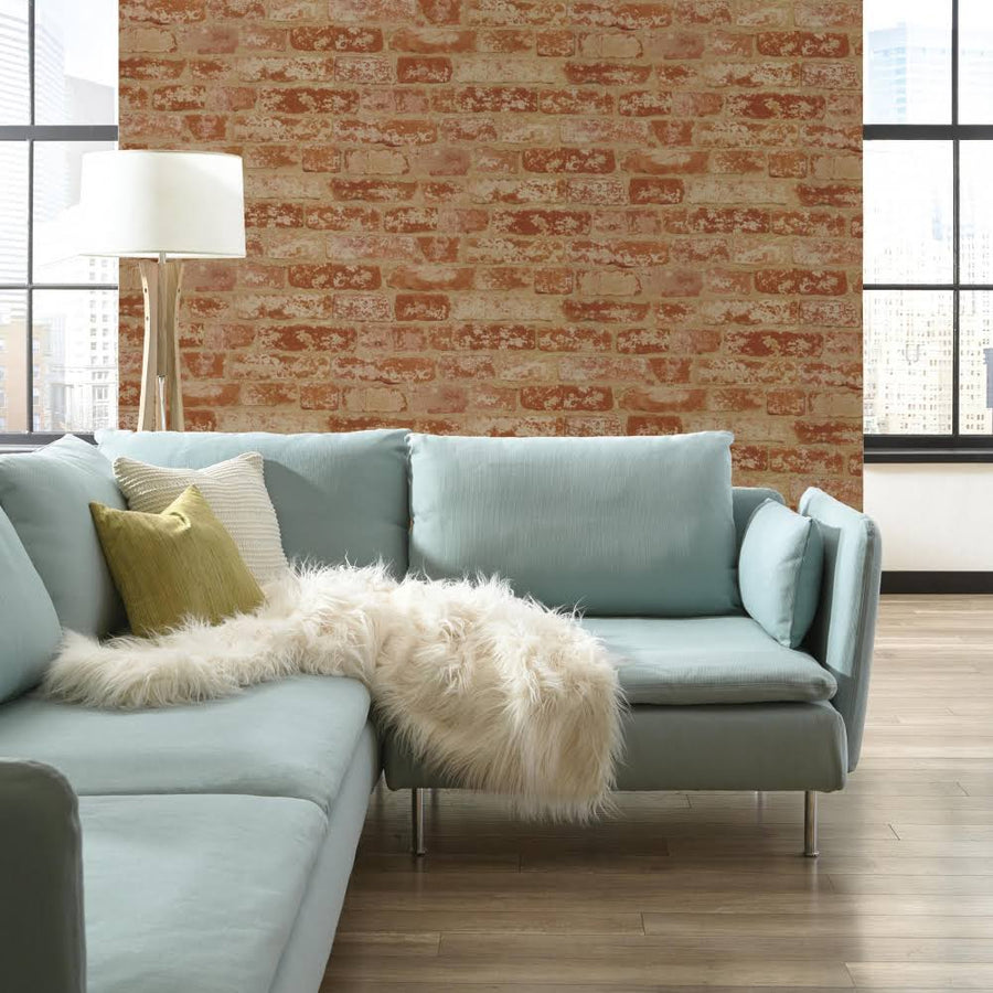 Rusty Red Brick with Age on Sure Strip Wallpaper - all4wallswall-paper