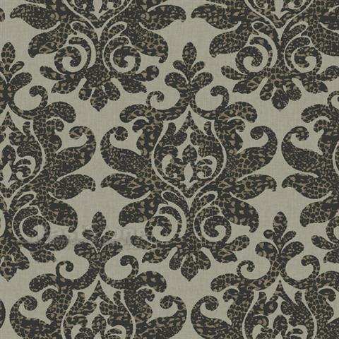 Carey Lind Damask with a Leopard Twist on Unpasted Beige Wallpaper - all4wallswall-paper
