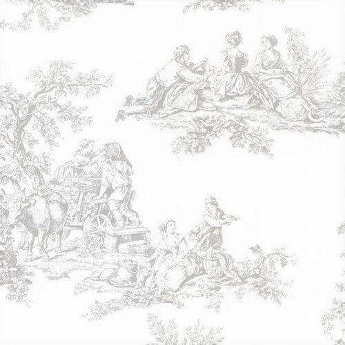 Grey Colonial Medium Sz Toile on Soft White Wallpaper - all4wallswall-paper
