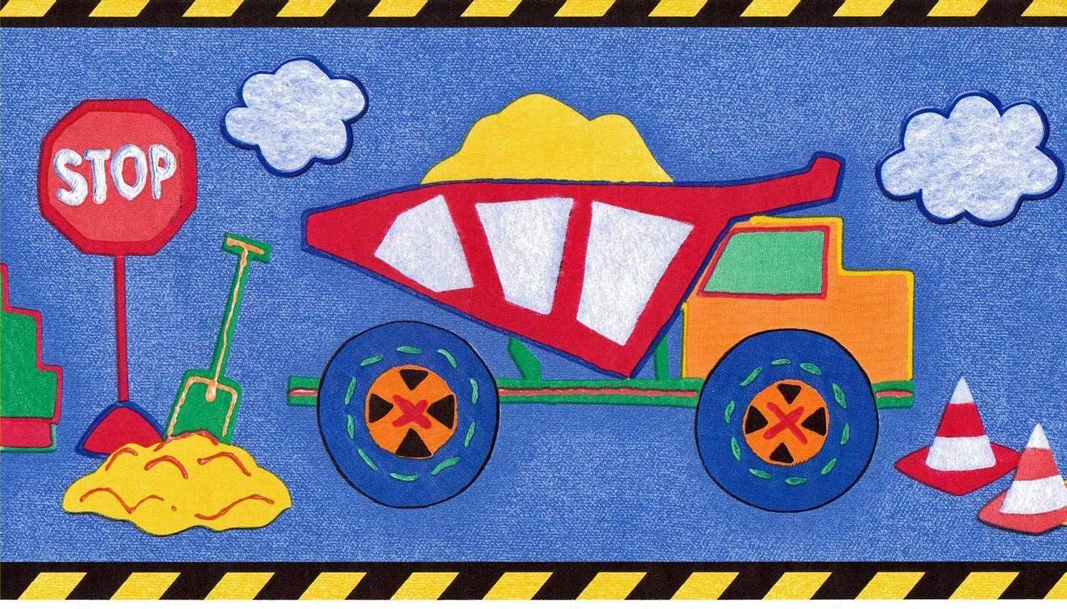 Patchwork Construction Dark Blue Denim Wallpaper Border - all4wallswall-paper