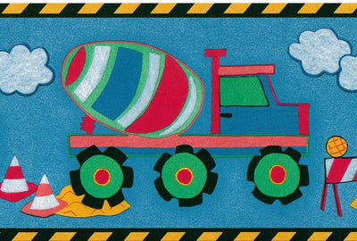 Patchwork Construction Dark Blue Denim Wallpaper Border - all4wallswall-paper