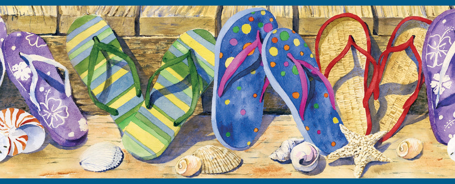Flip Flops and Seashells on the Beach Easy Walls Wallpaper Border - all4wallswall-paper