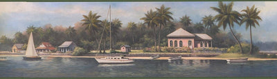 Intercoastal Waters Villa House Sailboats Wallpaper Border