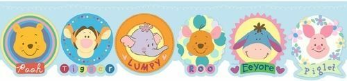 Disney Winnie the Pooh and Friends for Babies on Blue Laser Cut Wallpaper Border - all4wallswall-paper