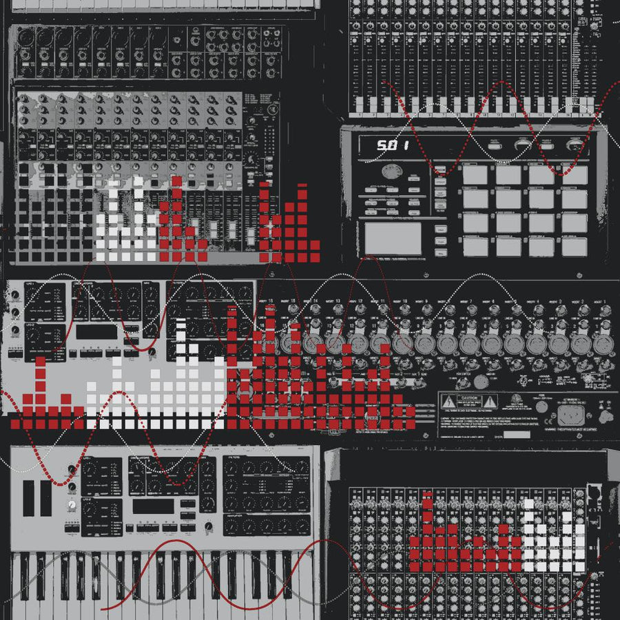 DJ Sound Board in Black, Silver and Red Wallpaper