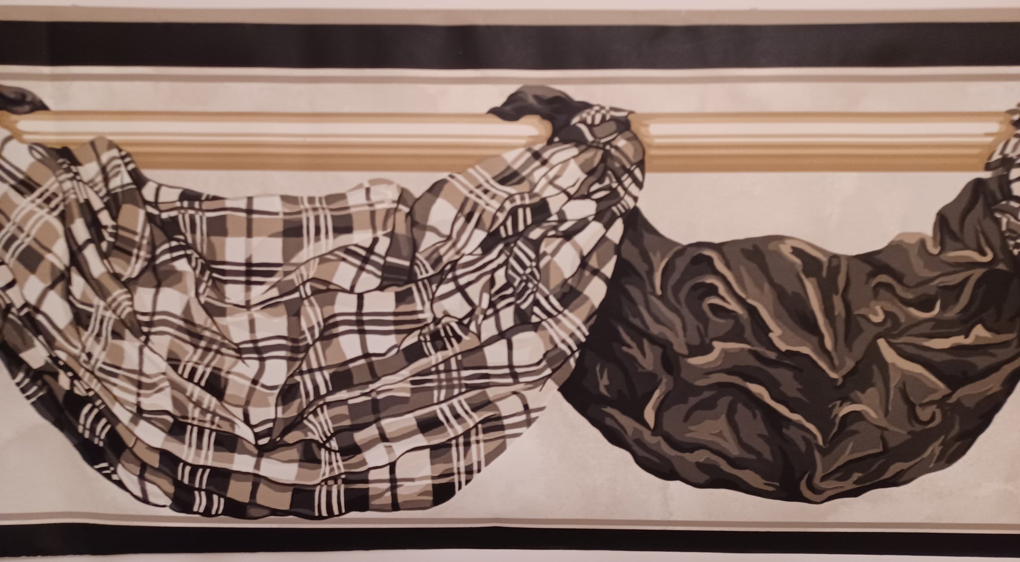 Formal Black and White Plaid Drape Wallpaper Border