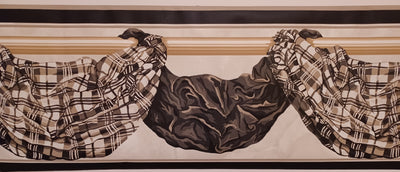 Formal Black and White Plaid Drape Wallpaper Border