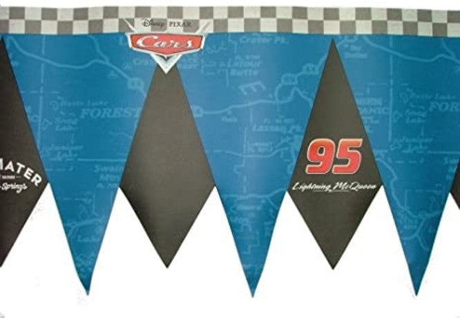 Pixar Cars Laser Cut Pennant Prepasted Wallpaper Border - all4wallswall-paper