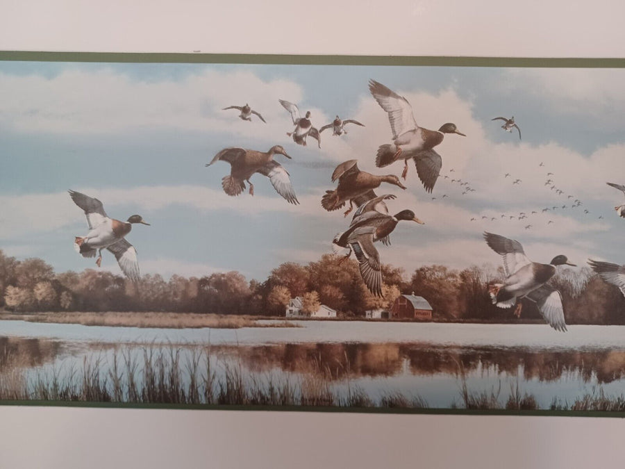 Mallard Duck / Ducks Flying Over a Lake Wallpaper Border
