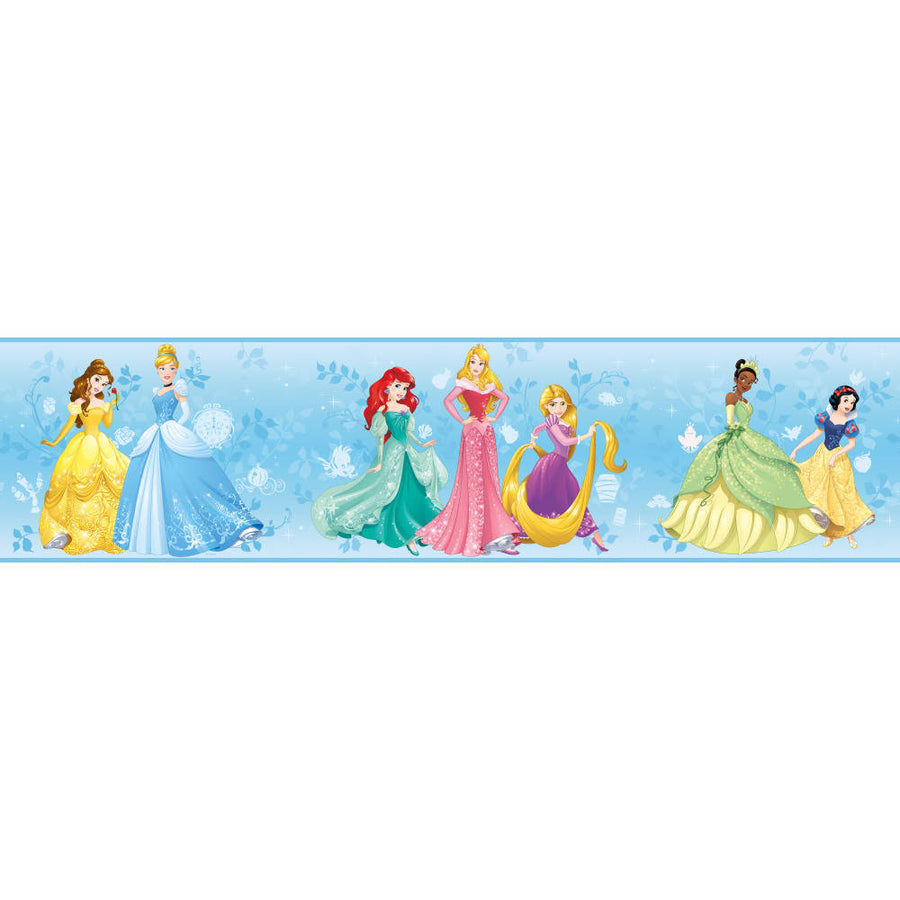 Disney Princess - Princesses on Light Blue Sure Strip Wallpaper Border - all4wallswall-paper