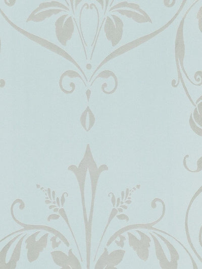Bold Silver Damask on Blue Green Background Unpasted Wallpaper - all4wallswall-paper