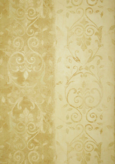 Handpainted Faux Scroll & Leaf Stripe Wallpaper - all4wallswall-paper