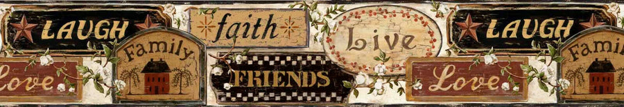 Country Folk Art Faith Love Live Signs Easy Walls Wallpaper Border - all4wallswall-paper