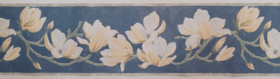Yellow and White Floral on Blue Background Wallpaper Border