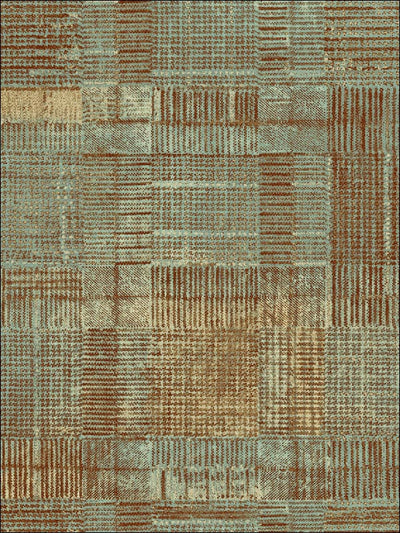 Plaid Green and Gold Faux Textured Unpasted Wallpaper