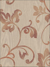 Large Copper Scroll on Contemporary Wooden Sheen Unpasted Wallpaper