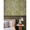 Green and Golden Lanai Tropical Palms on Metallic Unpasted Wallpaper