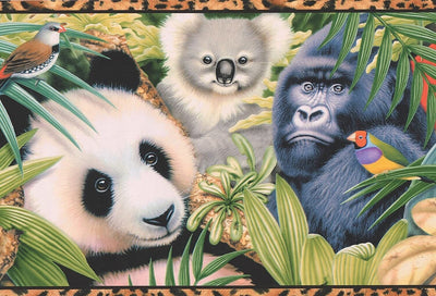 Jungle Safari Tiger Panda Gorilla Wallpaper Border