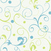 Girls Blue & Lime Green Scroll on White Wallpaper - all4wallswall-paper